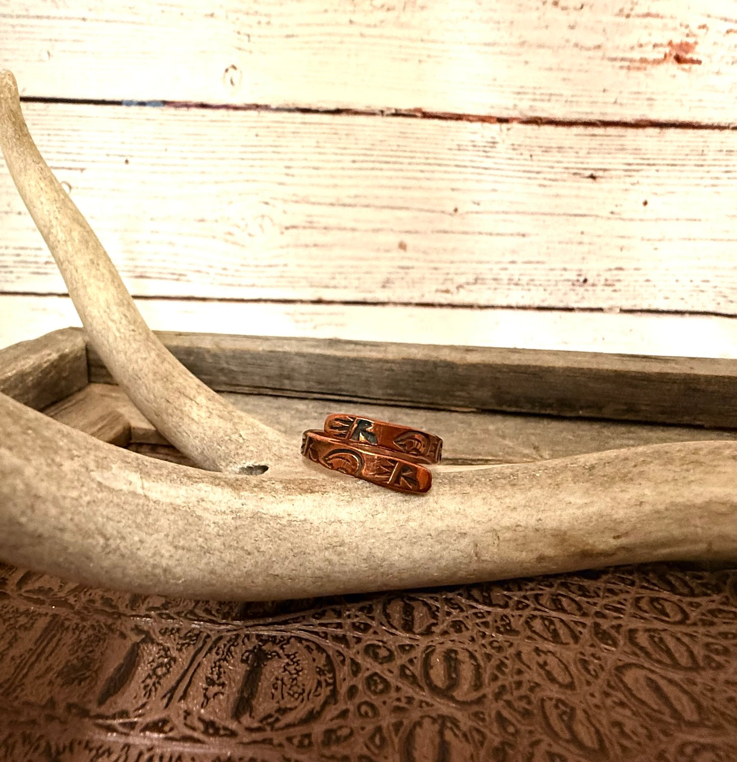 Copper Bear Stamped Ring Size 11