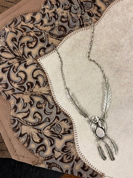 Mother of Pearl and Feather Necklace