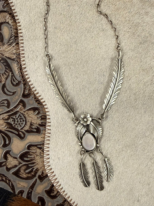 Mother of Pearl and Feather Necklace