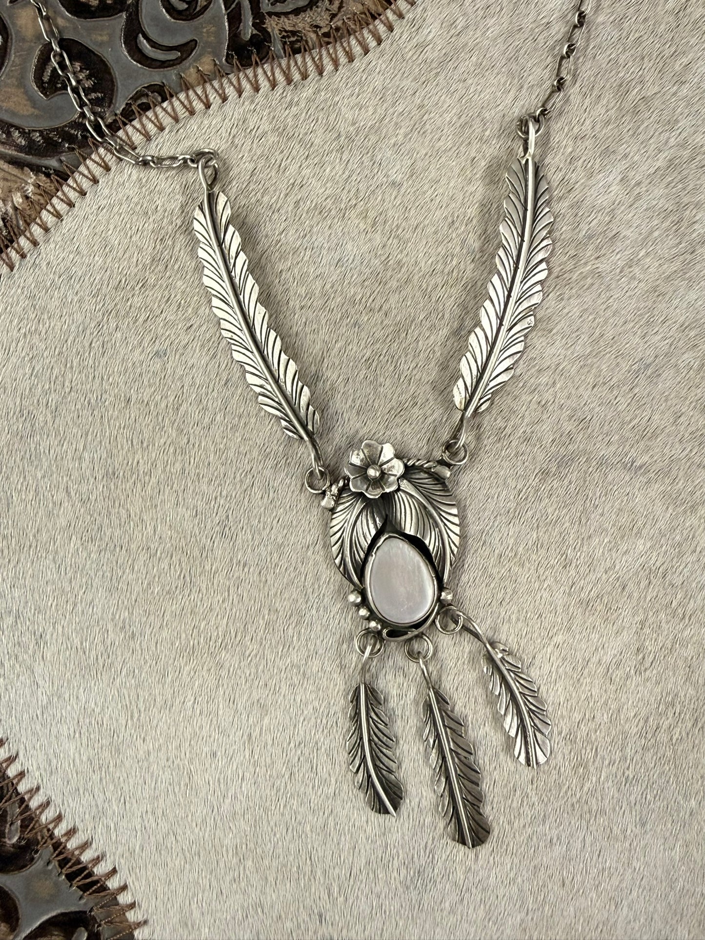 Mother of Pearl and Feather Necklace
