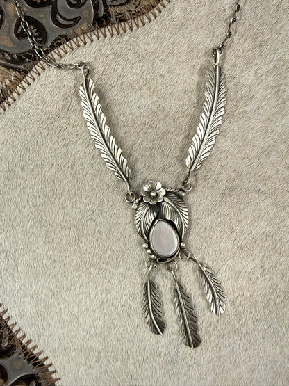 Mother of Pearl and Feather Necklace