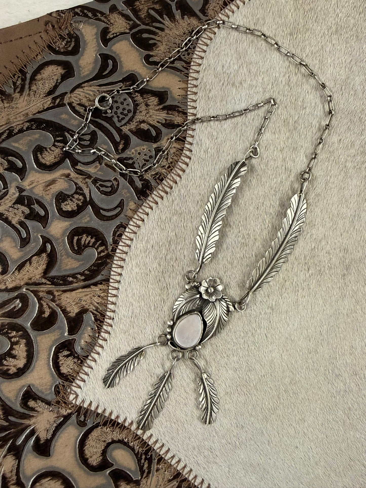 Mother of Pearl and Feather Necklace