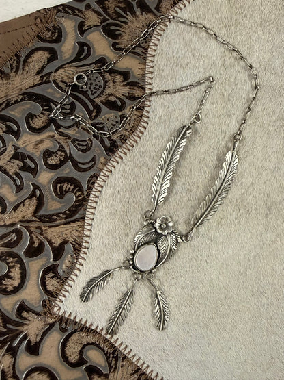Mother of Pearl and Feather Necklace