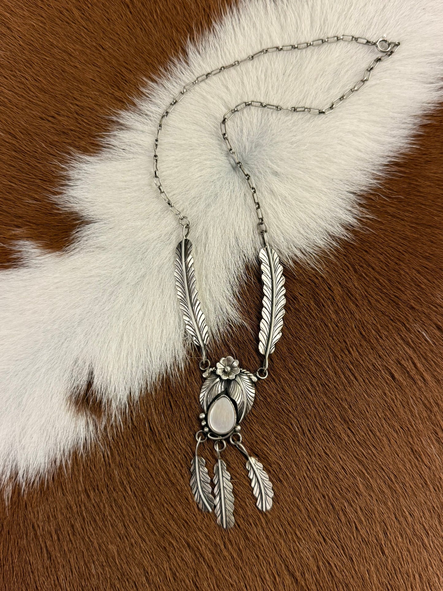 Mother of Pearl and Feather Necklace