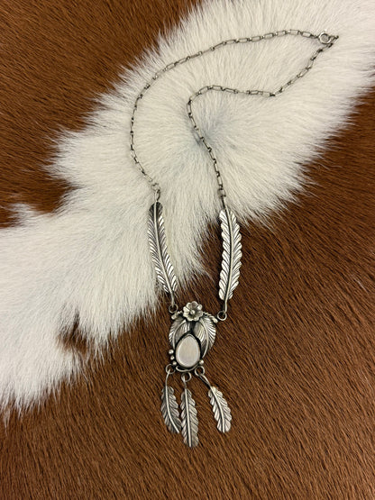 Mother of Pearl and Feather Necklace
