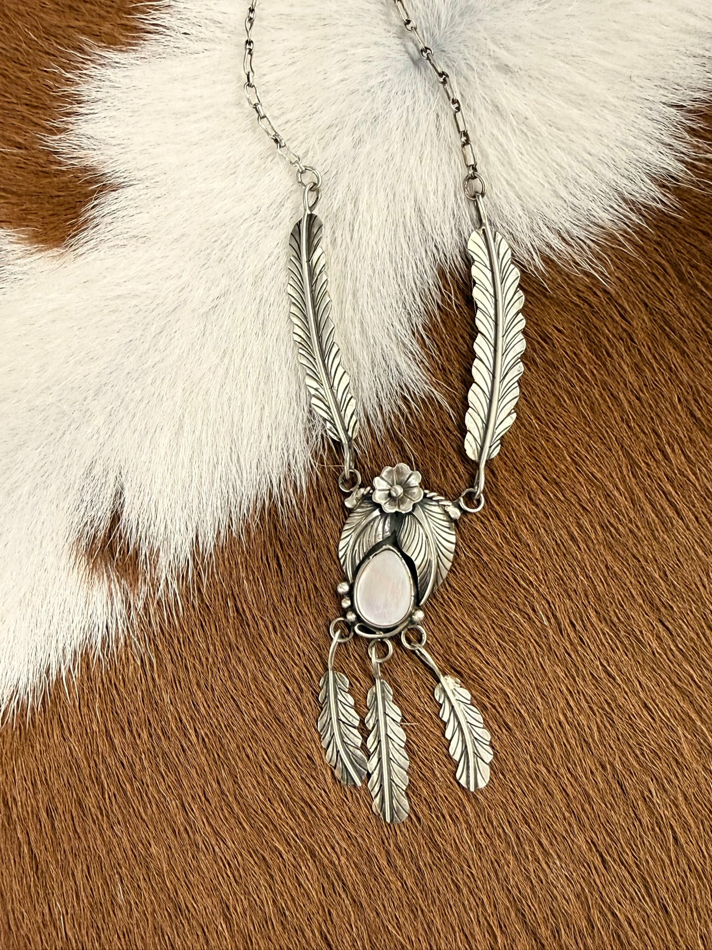 Mother of Pearl and Feather Necklace