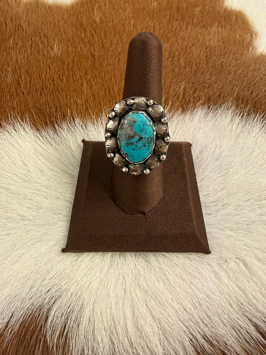 Morenci Turquoise Stamped Ring Adjustable