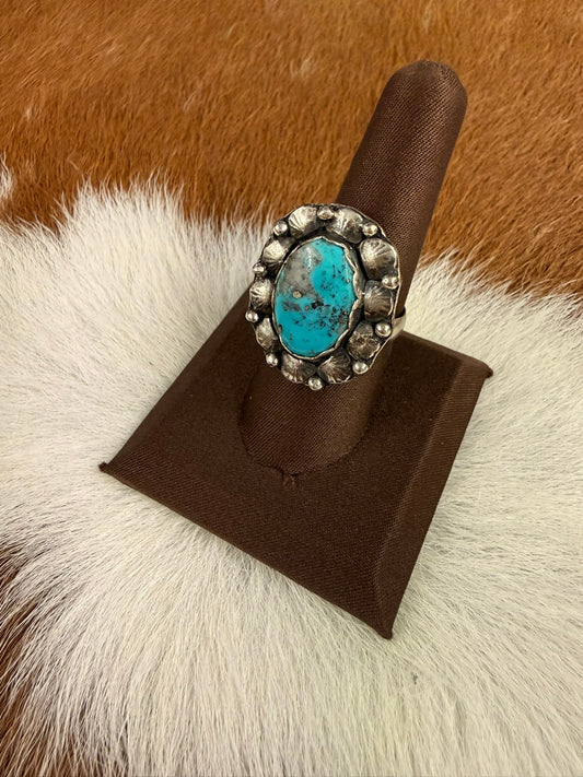 Morenci Turquoise Stamped Ring Adjustable