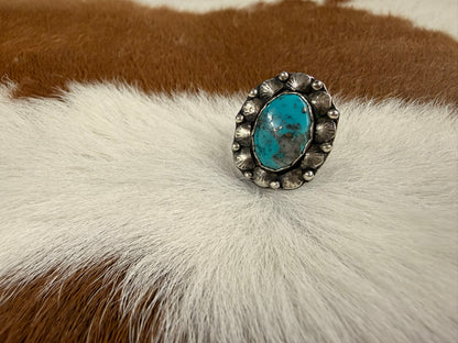 Morenci Turquoise Stamped Ring Adjustable
