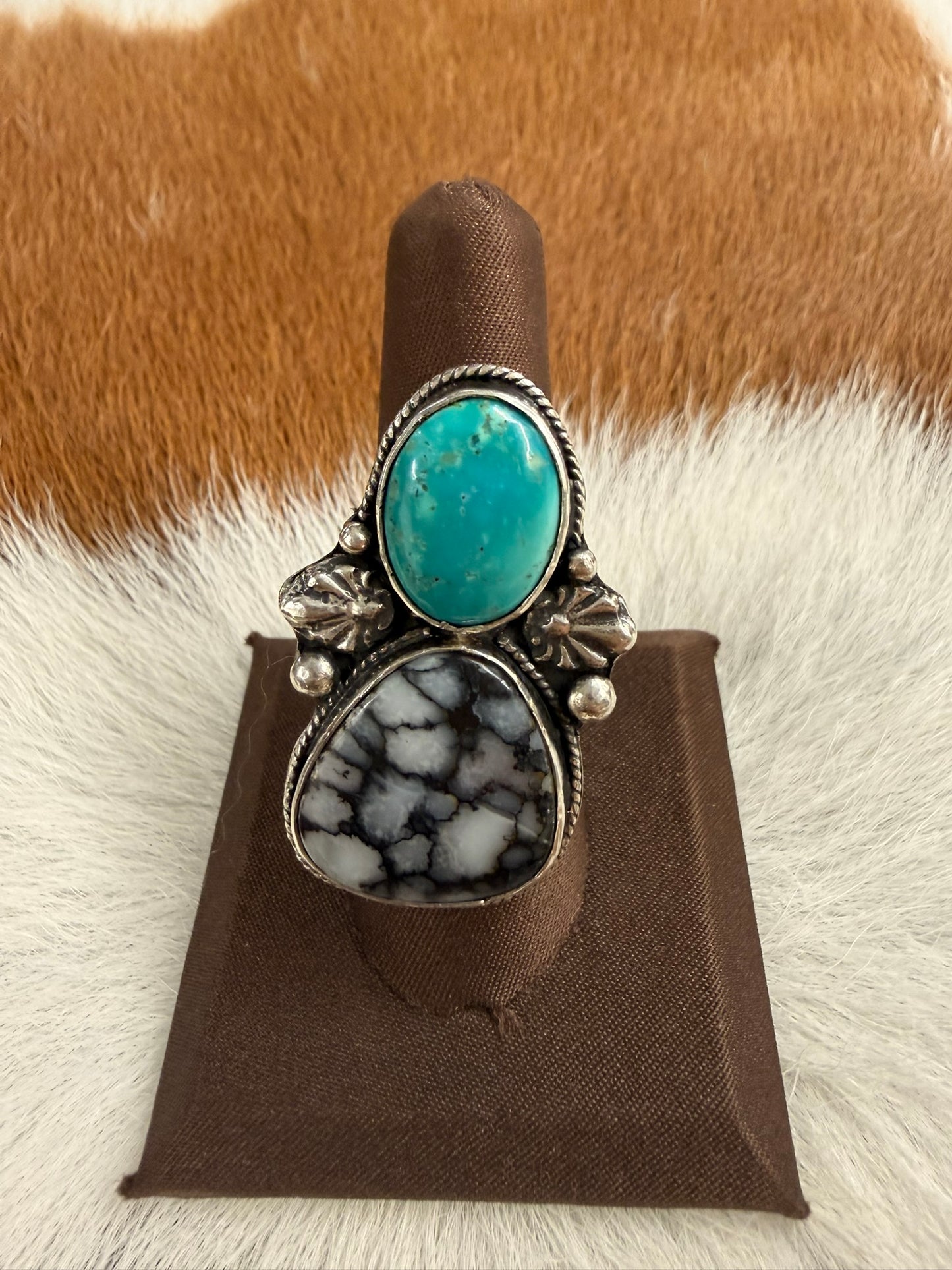 Kingman Turquoise and Magnesite Ring Size Adjustable
