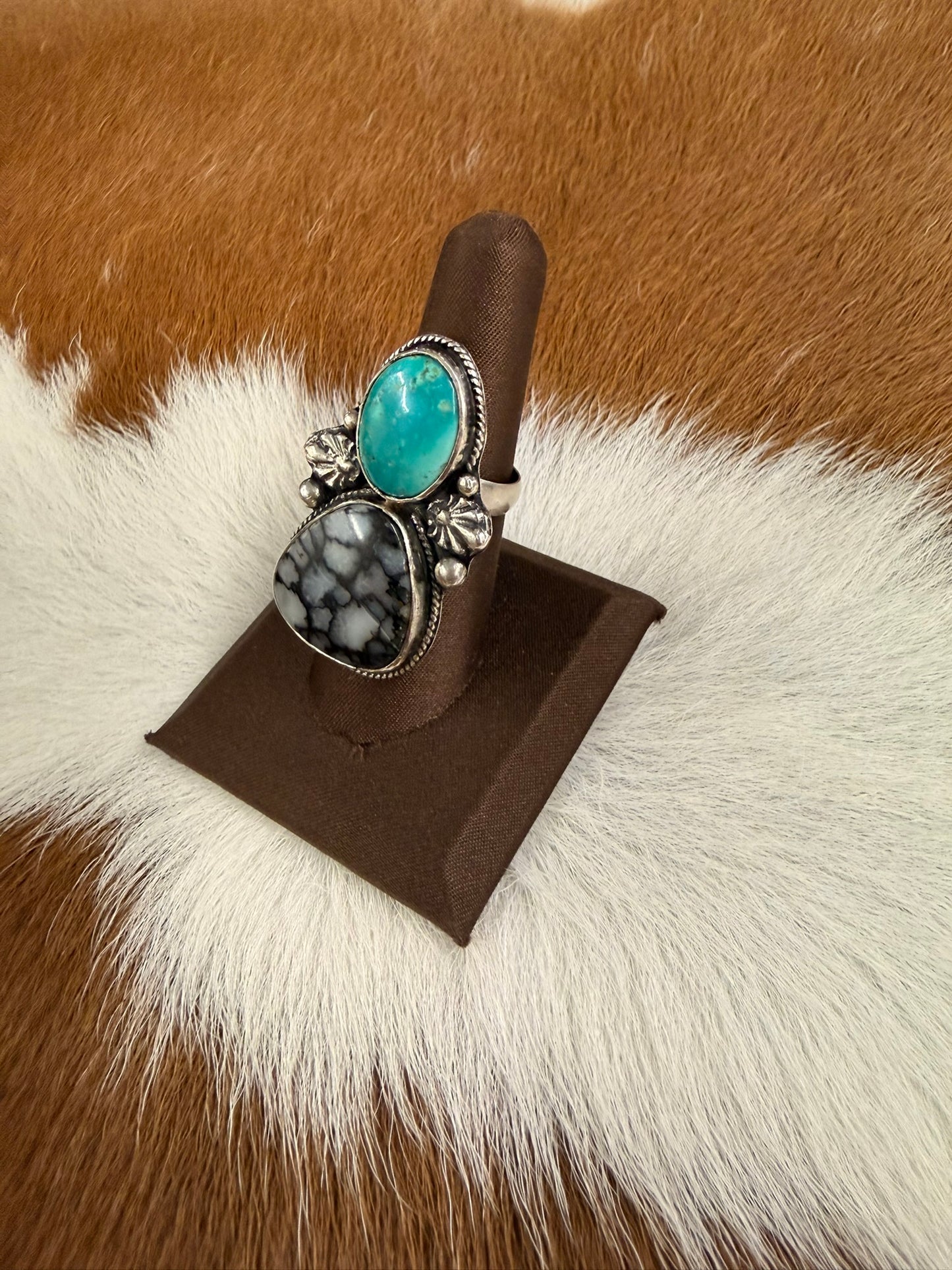 Kingman Turquoise and Magnesite Ring Size Adjustable