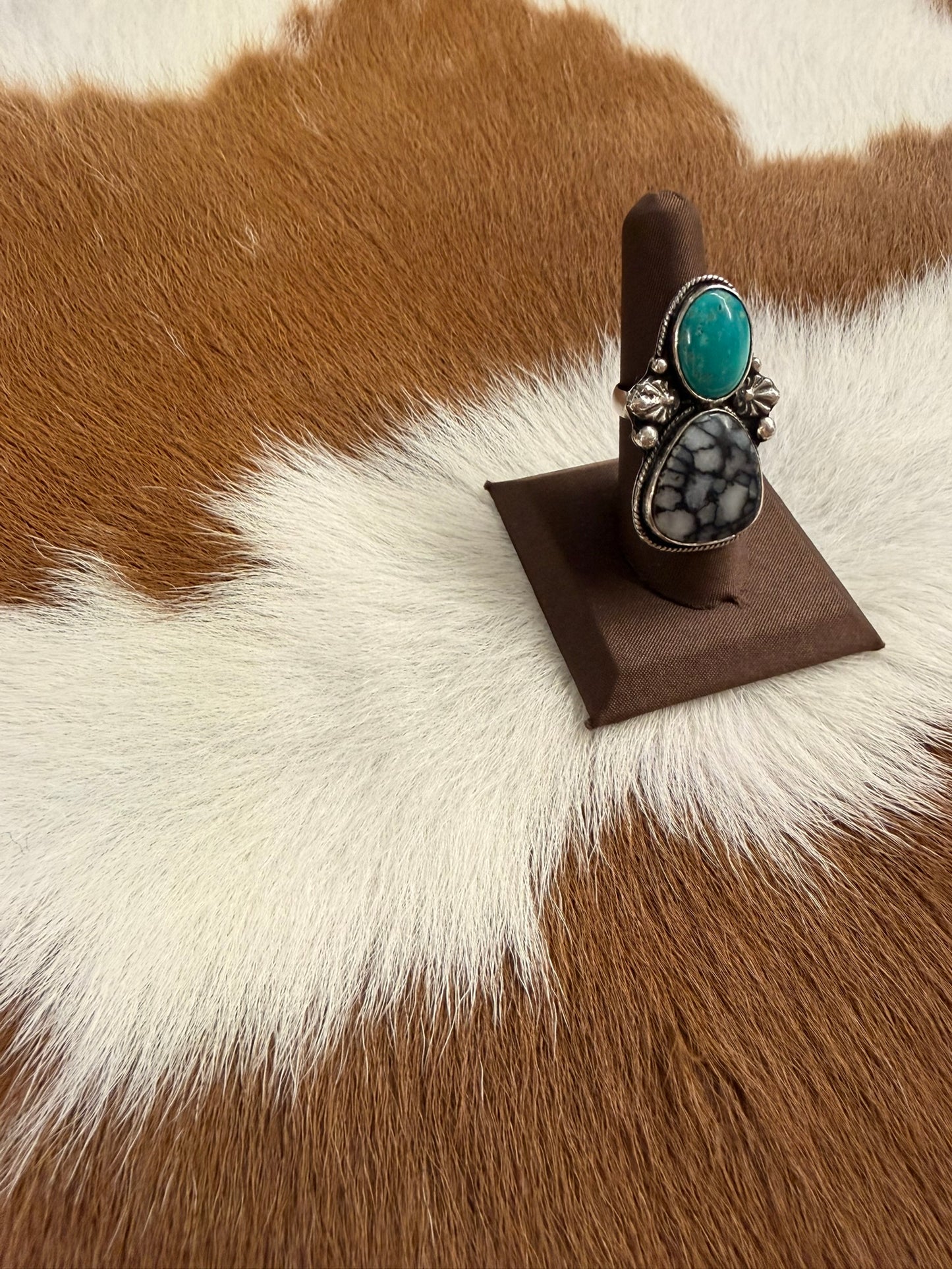 Kingman Turquoise and Magnesite Ring Size Adjustable