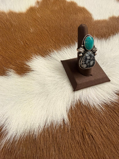 Kingman Turquoise and Magnesite Ring Size Adjustable