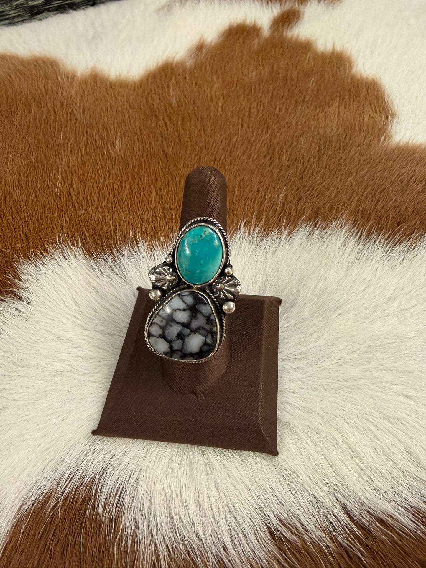 Kingman Turquoise and Magnesite Ring Size Adjustable
