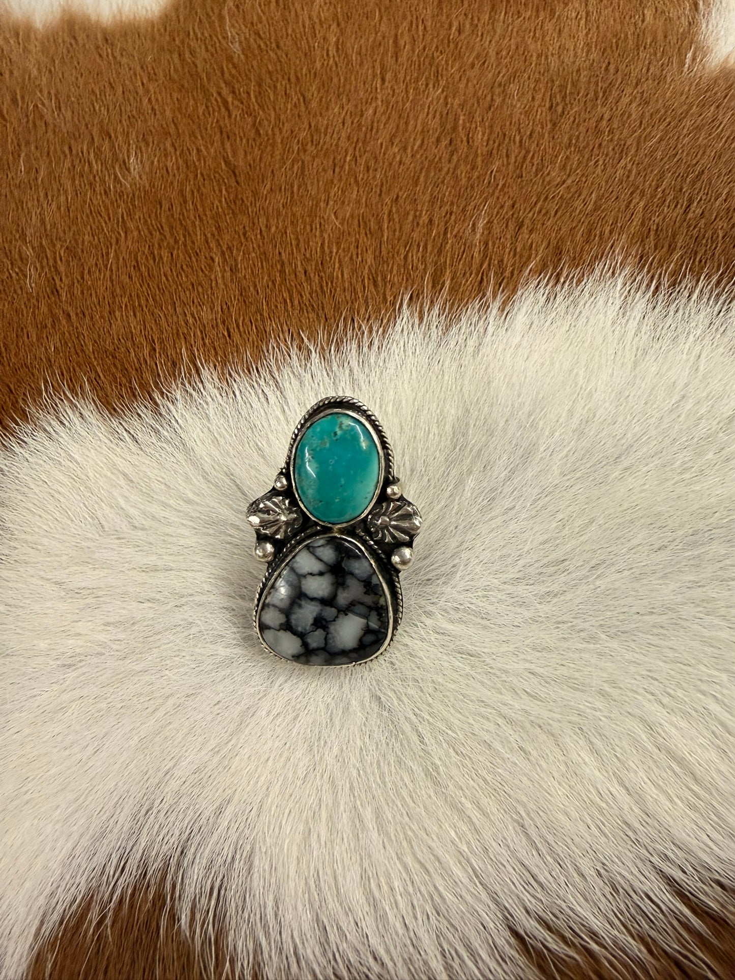 Kingman Turquoise and Magnesite Ring Size Adjustable