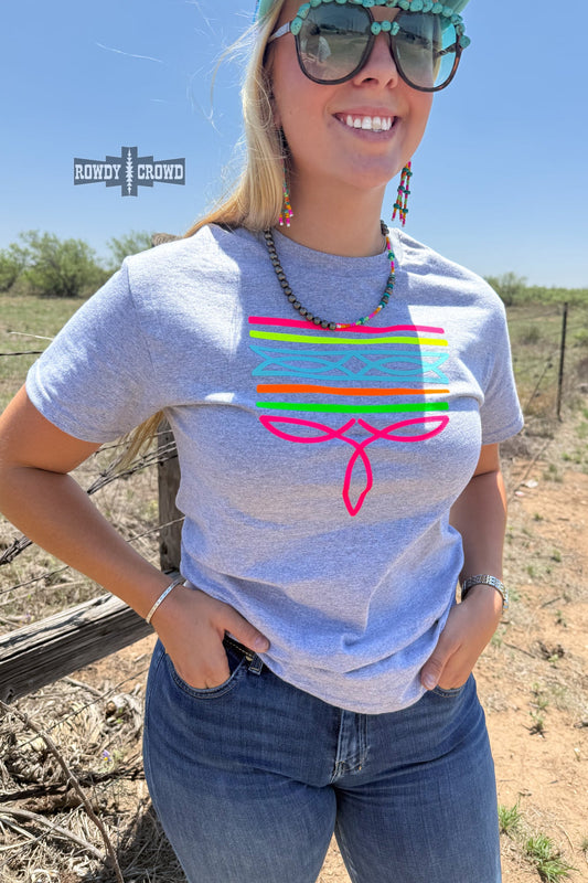Neon Boot Stitch Graphic Tee-Gray