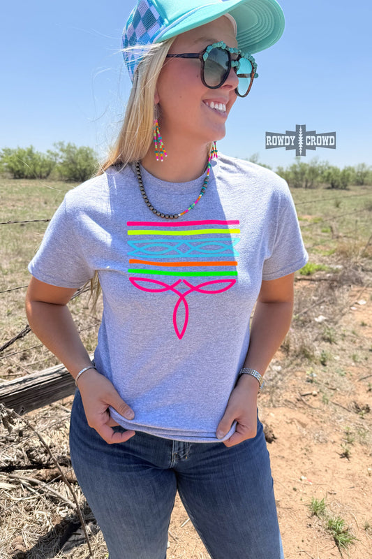 Neon Boot Stitch Graphic Tee-Gray