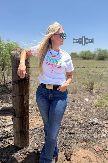 Neon Boot Stitch Graphic Tee-White