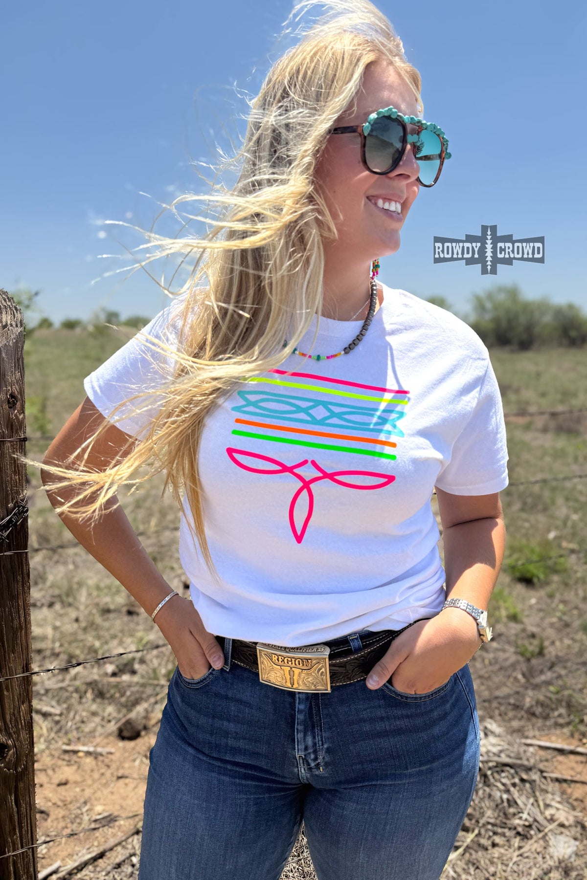 Neon Boot Stitch Graphic Tee-White