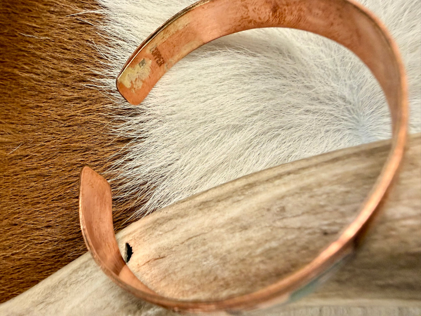 Copper Turquoise and Coral Inlay Cactus Pattern Cuff