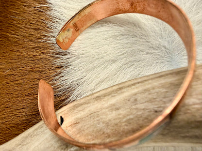 Copper Turquoise and Coral Inlay Cactus Pattern Cuff