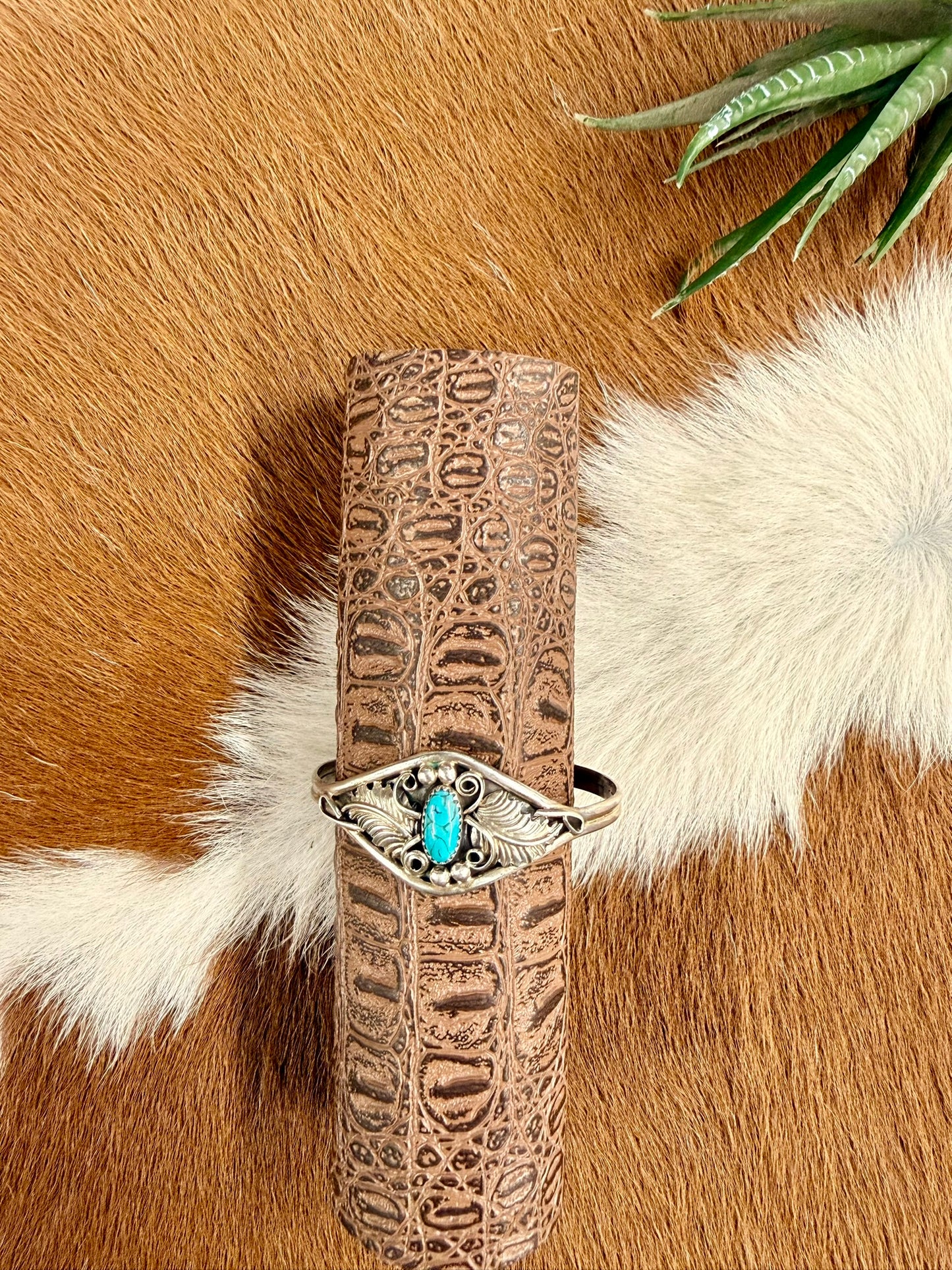 Feather Swirl Turquoise Cuff Size 5.75