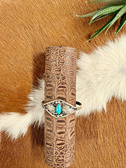 Feather Swirl Turquoise Cuff Size 5.75