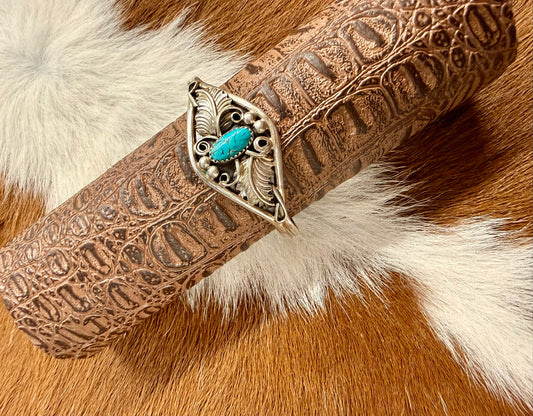 Feather Swirl Turquoise Cuff Size 5.75