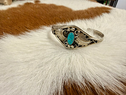 Feather Swirl Turquoise Cuff Size 5.75