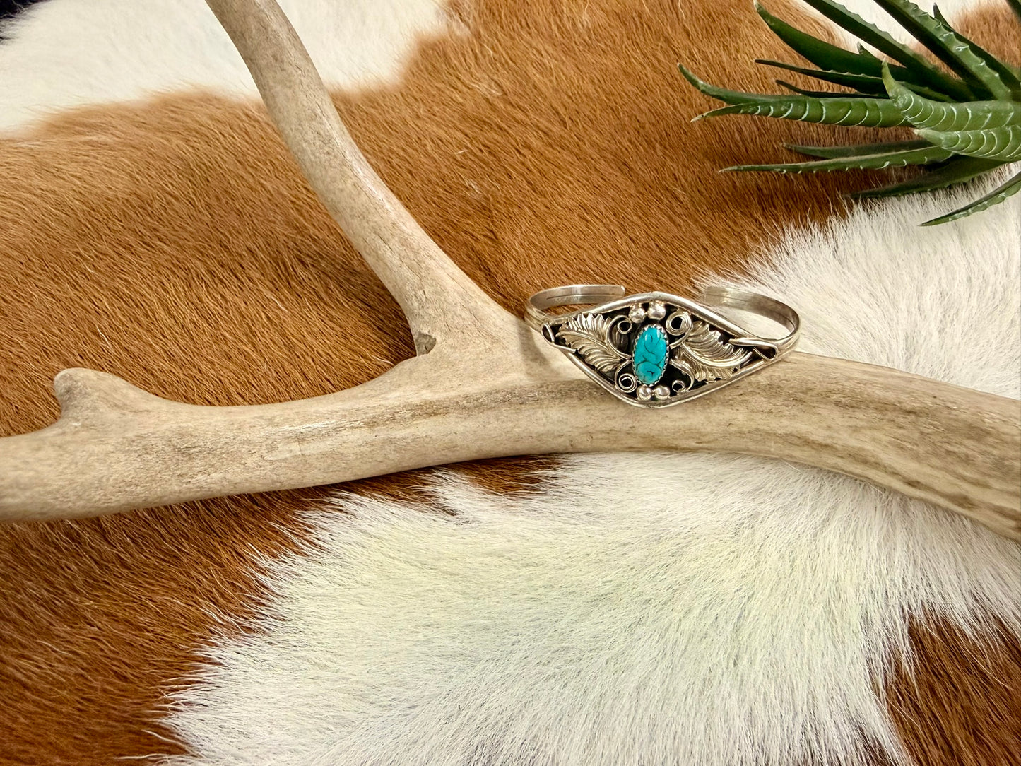 Feather Swirl Turquoise Cuff Size 5.75