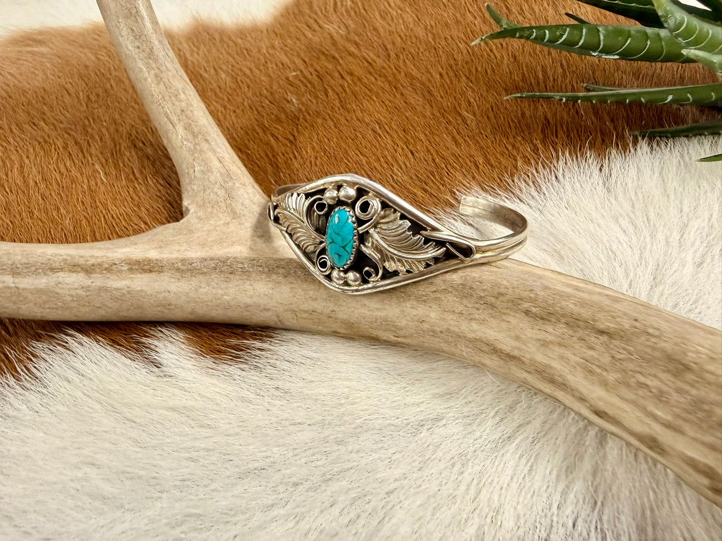 Feather Swirl Turquoise Cuff Size 5.75