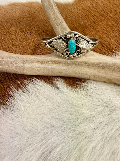 Feather Swirl Turquoise Cuff Size 5.75