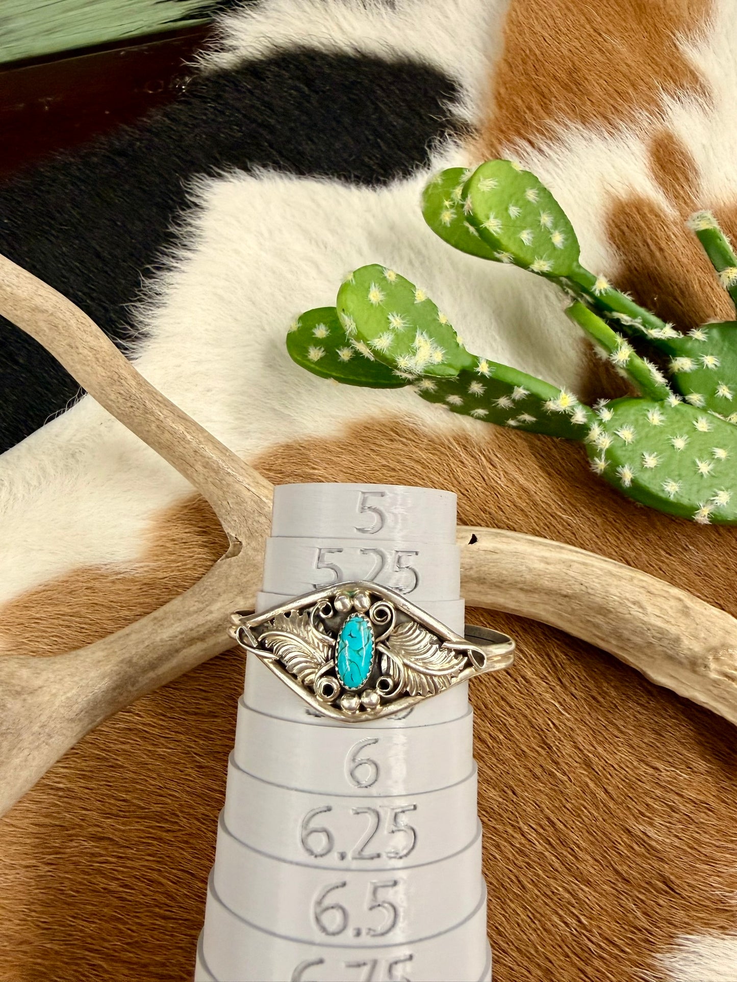 Feather Swirl Turquoise Cuff Size 5.75