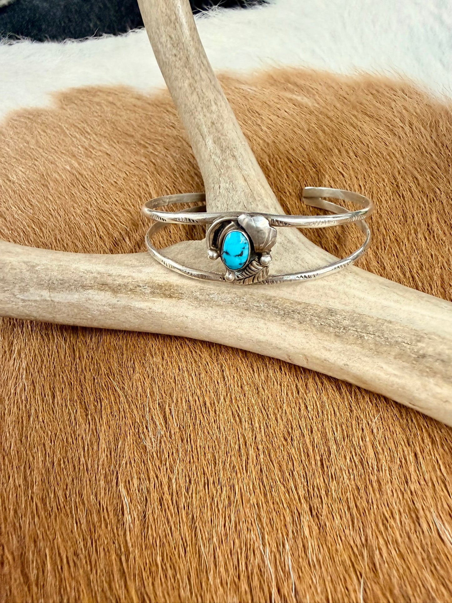 Feather and Turquoise Cuff Size 5.5