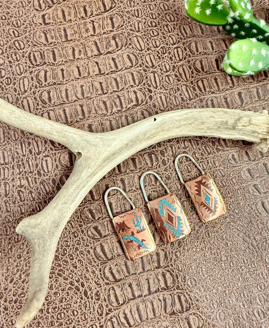 Copper Turquoise Coral Inlay Keychains