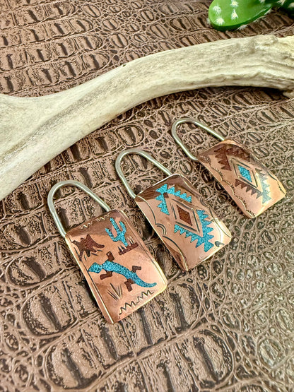 Copper Turquoise Coral Inlay Keychains