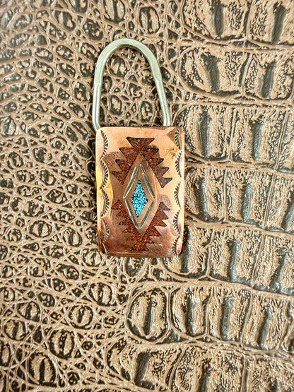 Copper Turquoise Coral Inlay Keychains