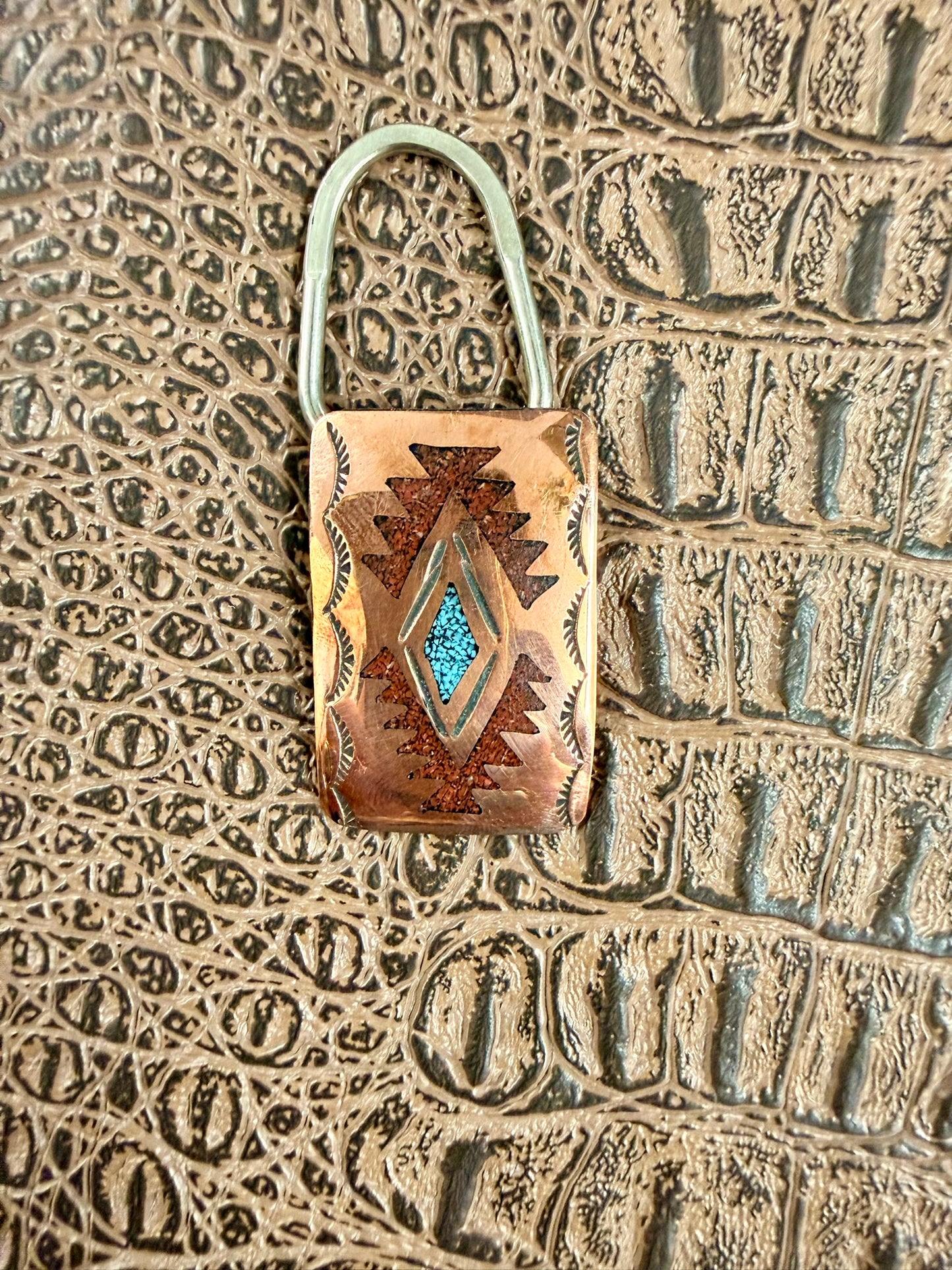 Copper Turquoise Coral Inlay Keychains