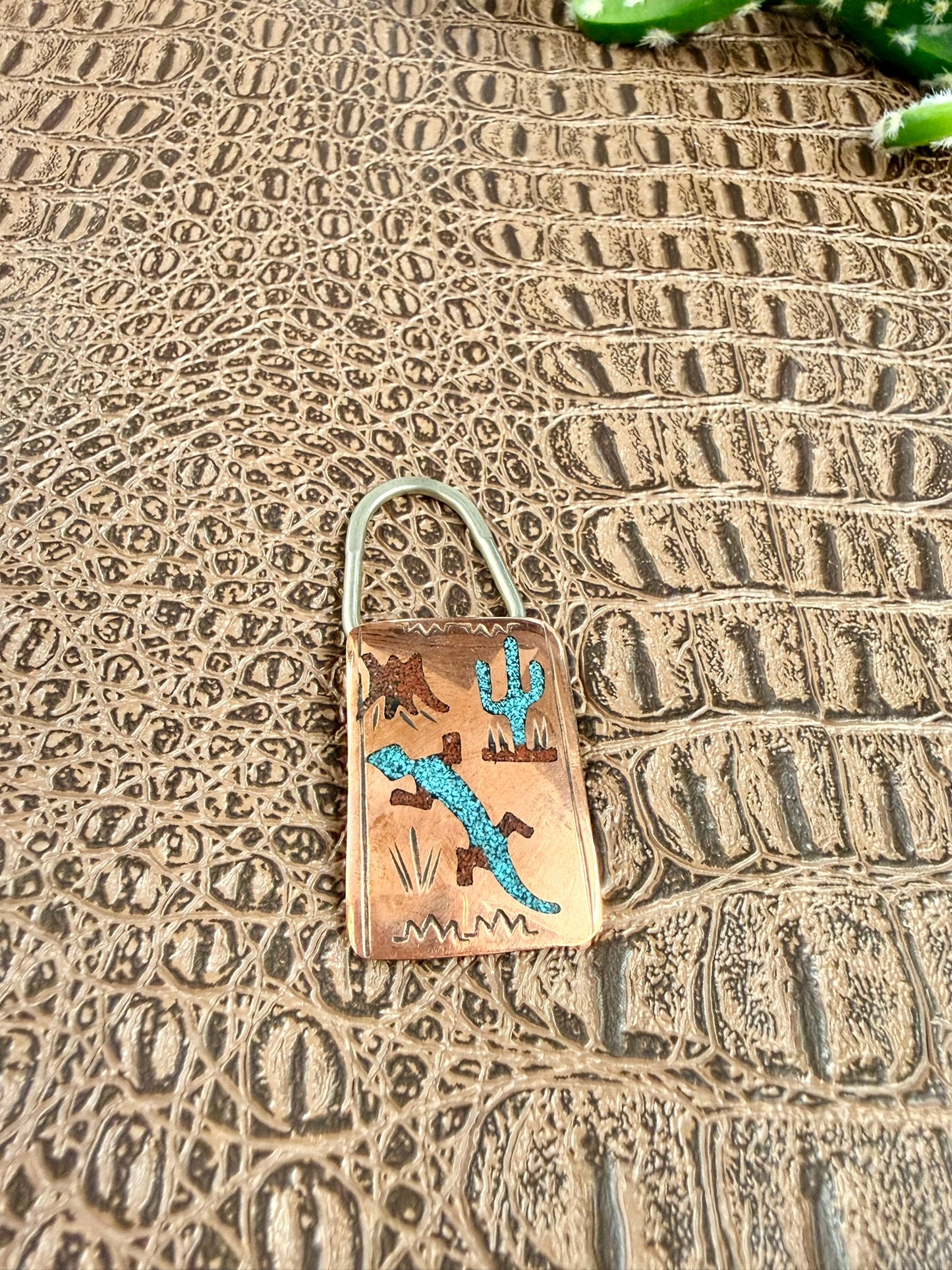 Copper Turquoise Coral Inlay Keychains