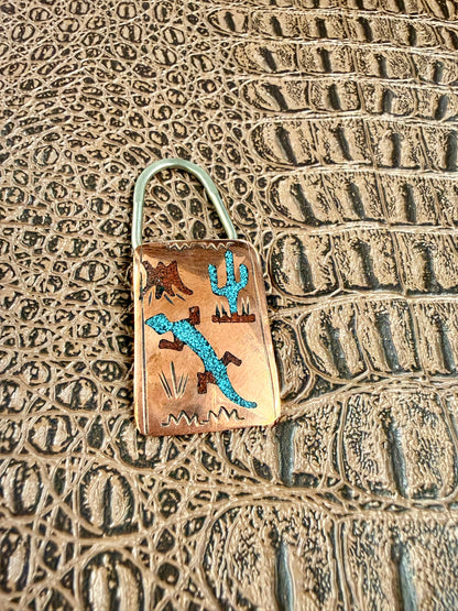 Copper Turquoise Coral Inlay Keychains