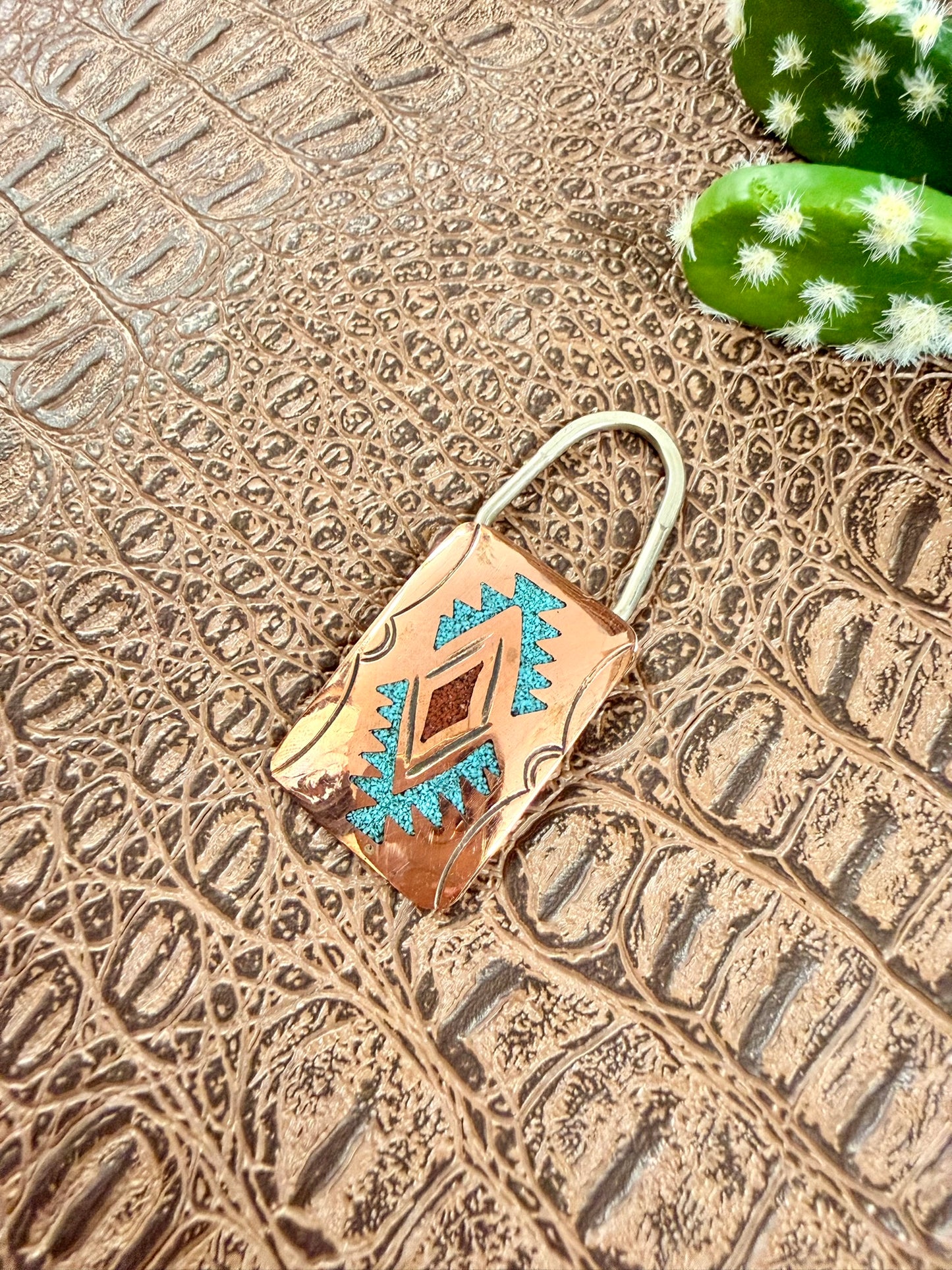 Copper Turquoise Coral Inlay Keychains