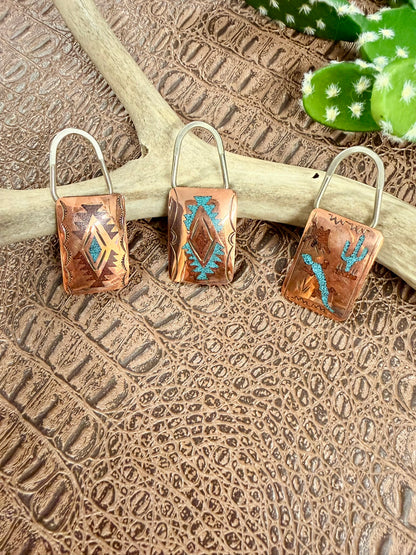 Copper Turquoise Coral Inlay Keychains