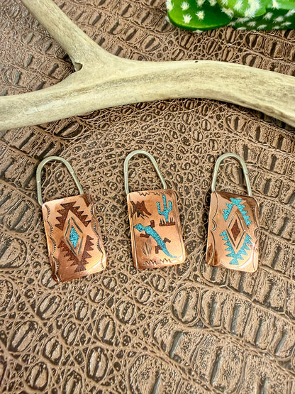 Copper Turquoise Coral Inlay Keychains