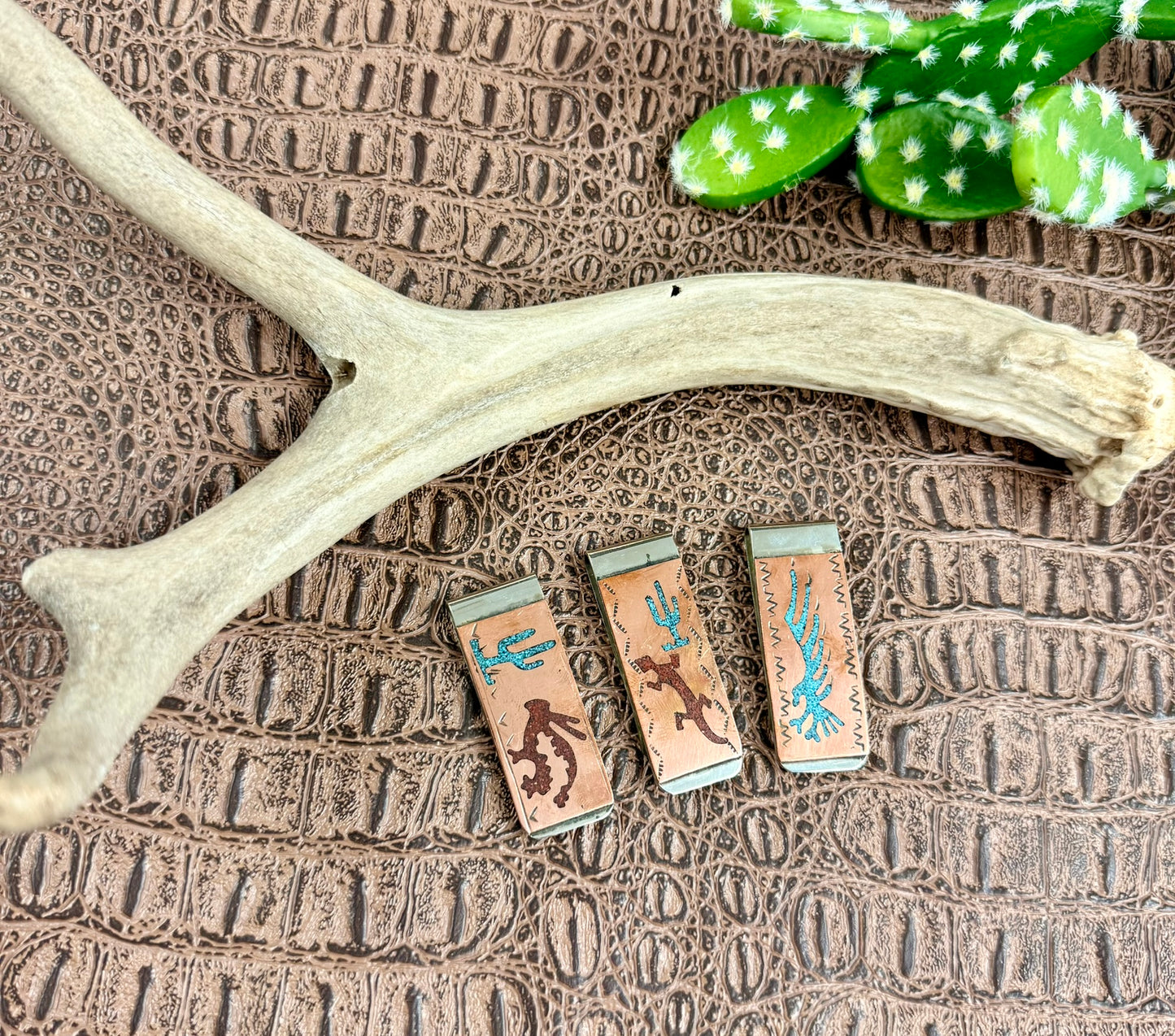 Copper Turquoise Coral Inlay Money Clips