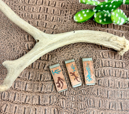 Copper Turquoise Coral Inlay Money Clips