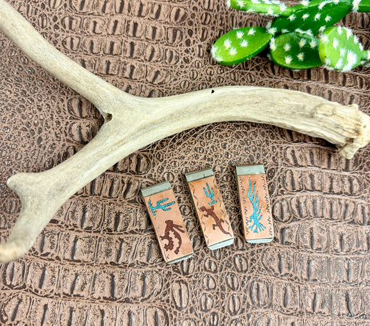 Copper Turquoise Coral Inlay Money Clips