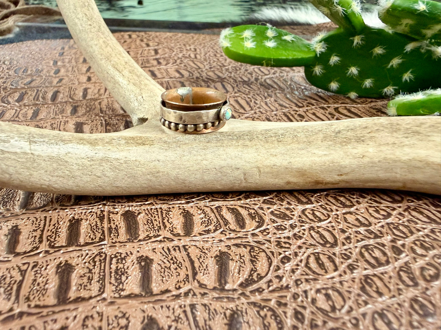Copper and Opal Spinner Ring Size 5