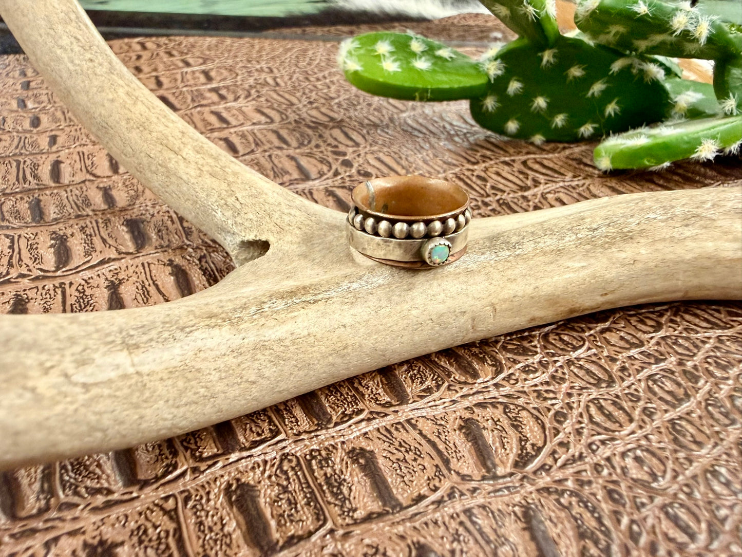 Copper and Opal Spinner Ring Size 5