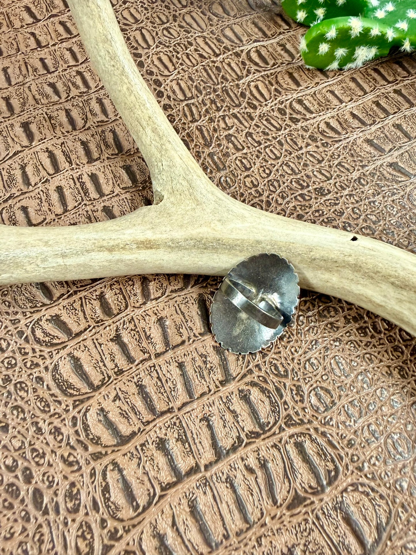 Mosaic Inlay Oval Concho Ring Size 7
