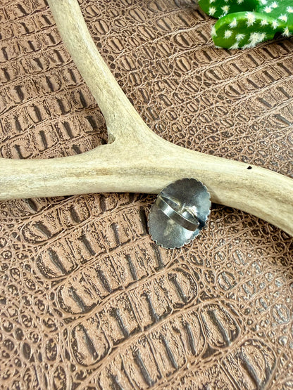 Mosaic Inlay Oval Concho Ring Size 7